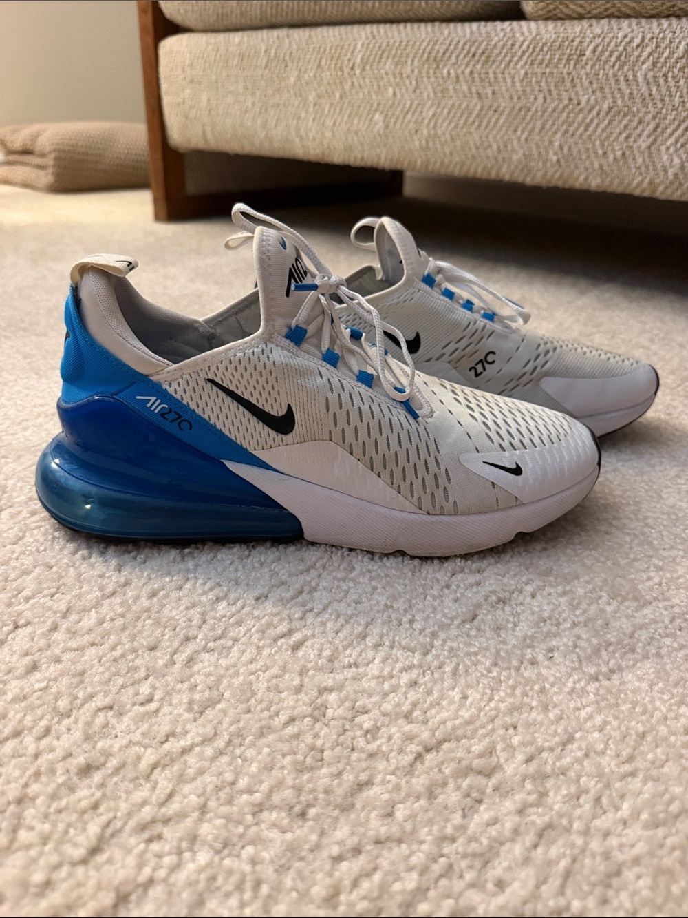 Nike White and Blue Air Max 270 Sneakers